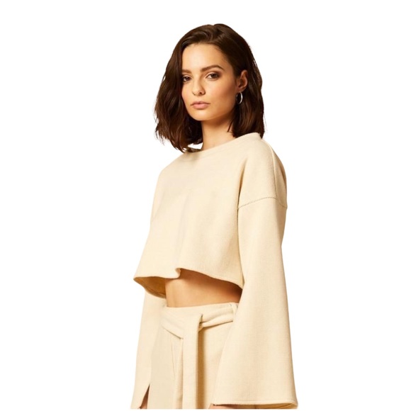 Choosy Elsa Cream Cropped Slouchy Slit Bell Sleeve Boxy Sweater Size Small - Picture 1 of 16